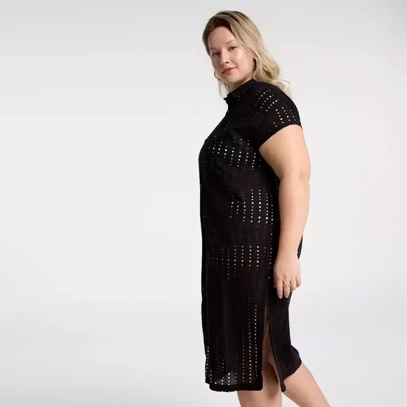 NWT CALIA Women's Extended Sleeve Button Down Swim Cover Up BLACK ya - Picture 4 of 9